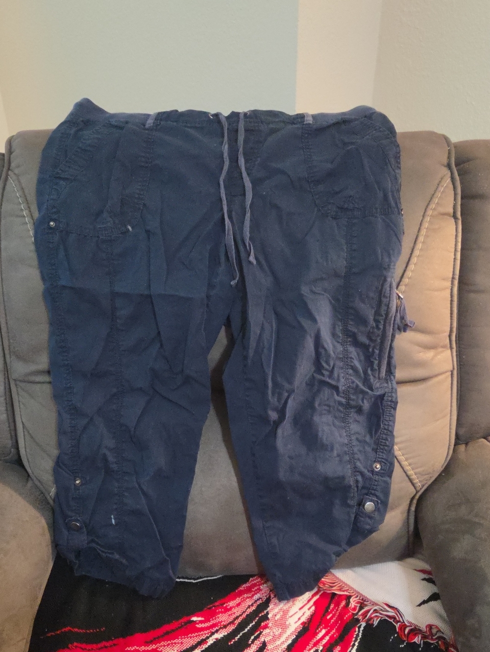 Women's Navy Capri Drawstring Cargo Pants